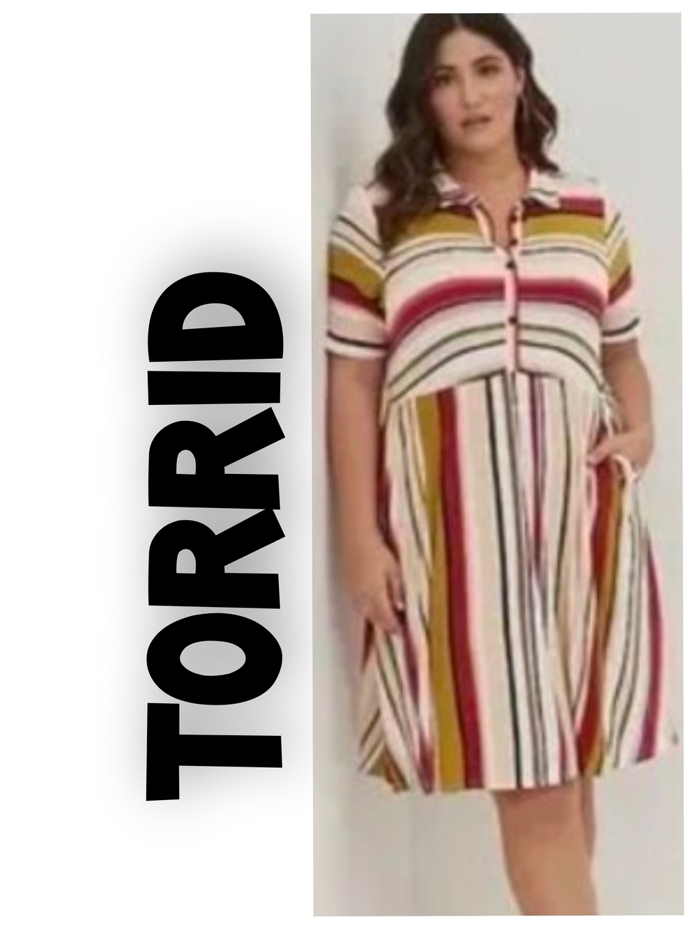 torrid Multicolor Striped Midi Shirt Dress — Pink, Mustard, Cream & Black
